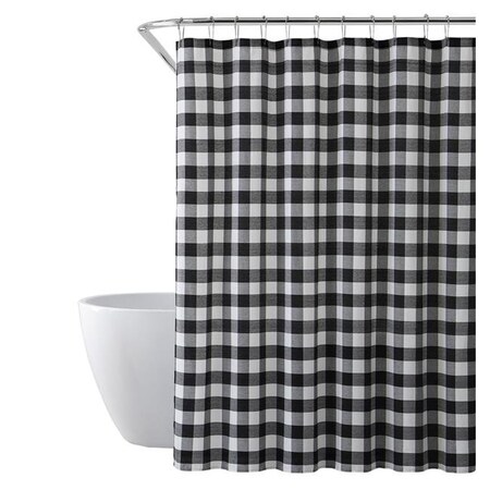 Saro Lifestyle SARO SC5026.BK7072B Buffalo Plaid Shower Curtain Black SC5026.BK7072B